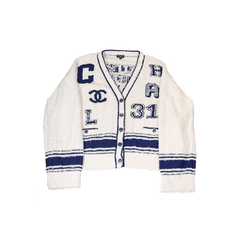 chanel varsity cardigan with blue c|chanel sweatshirt pullovers.